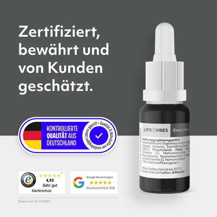 LipoVibes Eisen Tropfen - Liposomales Eisen mit hoher Bioverfügbarkeit - BeOptimal