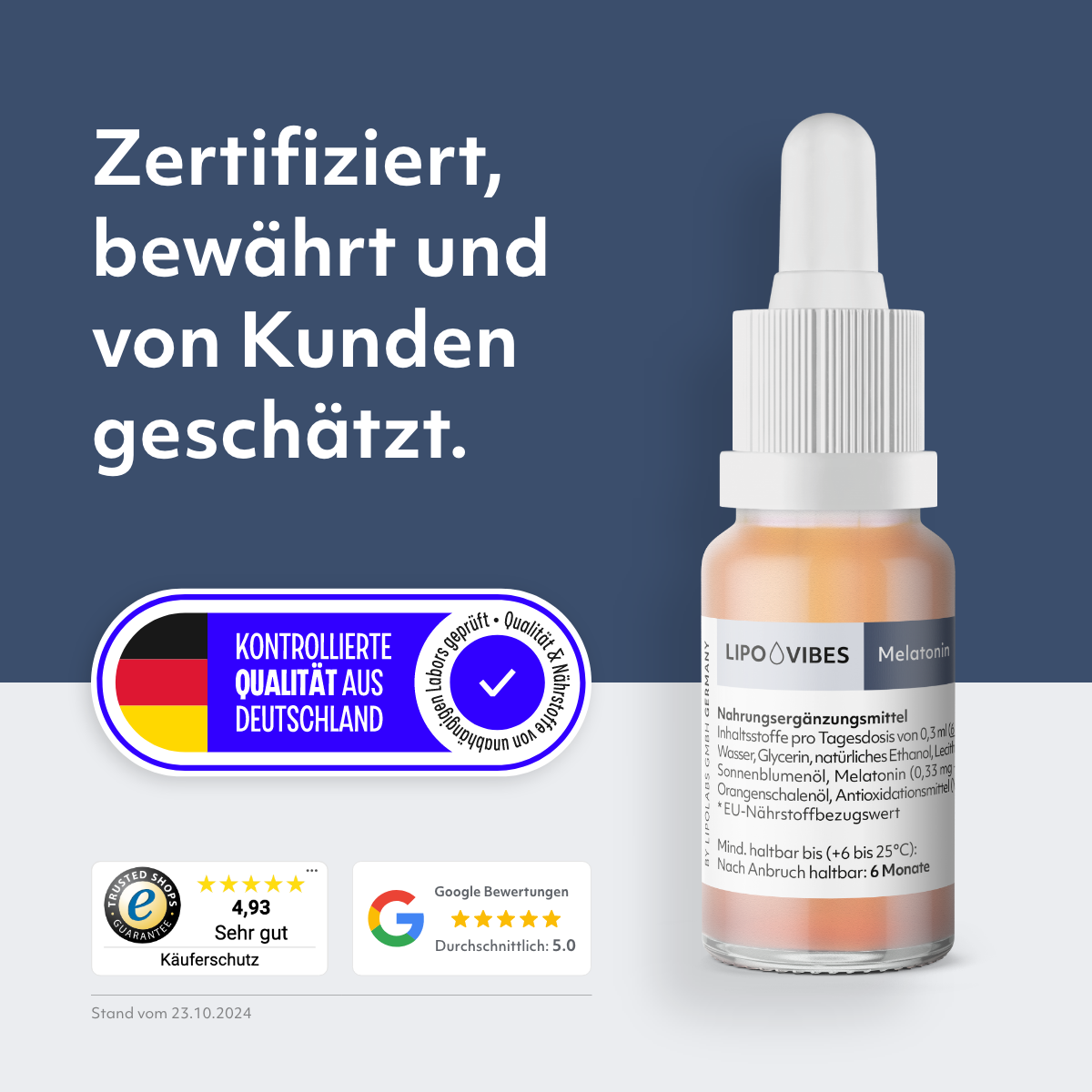 LipoVibes Melatonin Tropfen - natürliche Einschlafhilfe